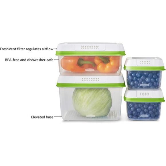 Rubbermaid FreshWorks Produce Saver, Medium and Large Storage Containers, - Picture 4 of 7